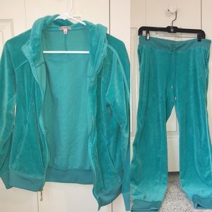 Vintage Teal Velvet Juicy Couture Full Track Suit